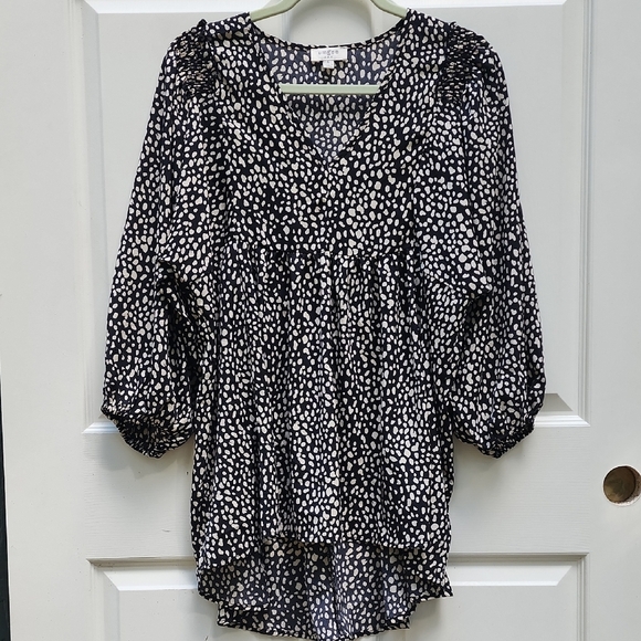 Umgee Cheetah Black Tan Babydoll Tunic Top Blouse Size Large - Picture 2 of 12